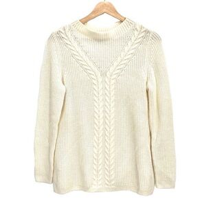 Talbots Petite Cream Off White Fisherman’s Cable Knit Sweater Size Small